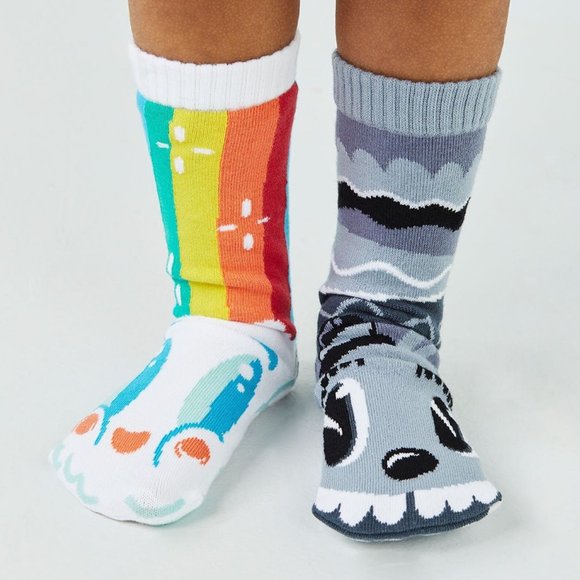 Brand new Hooray Hoopla Pals Mismatched Grip Socks Rainbow and Mr Gray - Picture 2 of 3